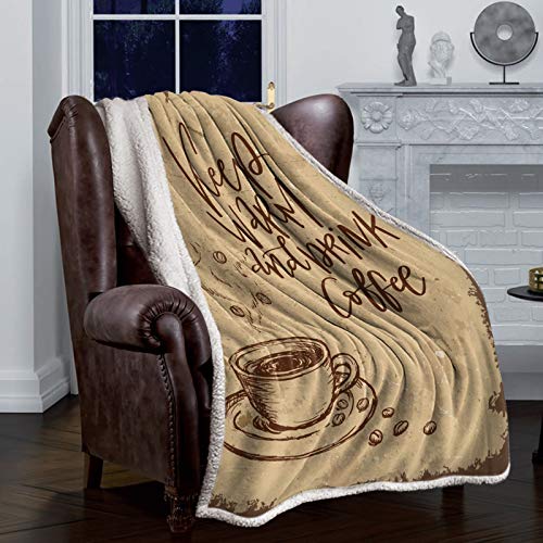 Yun Nist Sherpa Fleece Throw Blankets Vintage Coffee Bean with Mug Super Soft Reversible Blanket, Wram Cozy Throws for Sofa Couch Bed Warm Quotes 60x80in