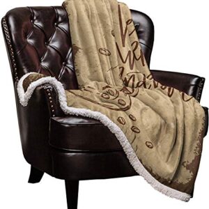 Yun Nist Sherpa Fleece Throw Blankets Vintage Coffee Bean with Mug Super Soft Reversible Blanket, Wram Cozy Throws for Sofa Couch Bed Warm Quotes 60x80in