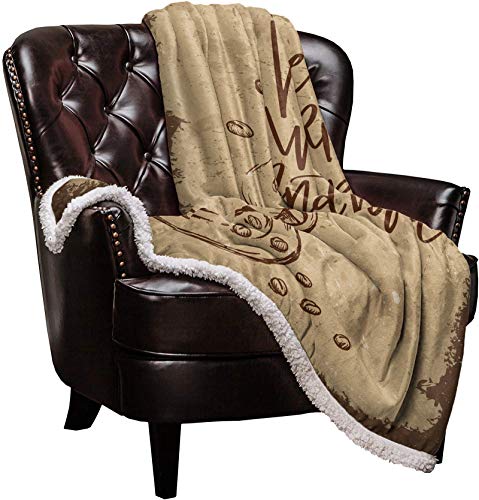 Yun Nist Sherpa Fleece Throw Blankets Vintage Coffee Bean with Mug Super Soft Reversible Blanket, Wram Cozy Throws for Sofa Couch Bed Warm Quotes 60x80in