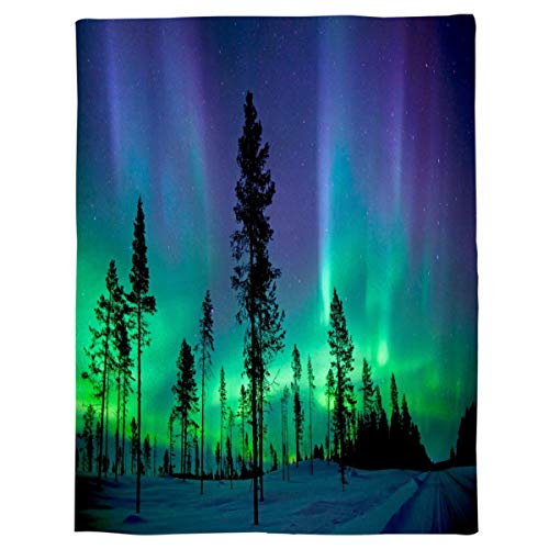 Throw Blanket Warm Microfiber Fuzzy Plush Blanket Flannel Fleece Bed Blanket Northern Lights (Aurora Borealis) Snow Forest Lightweight Blanket Throw for Sofa Bed Couch 60x80 Inch-Colorful