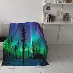Throw Blanket Warm Microfiber Fuzzy Plush Blanket Flannel Fleece Bed Blanket Northern Lights (Aurora Borealis) Snow Forest Lightweight Blanket Throw for Sofa Bed Couch 60x80 Inch-Colorful