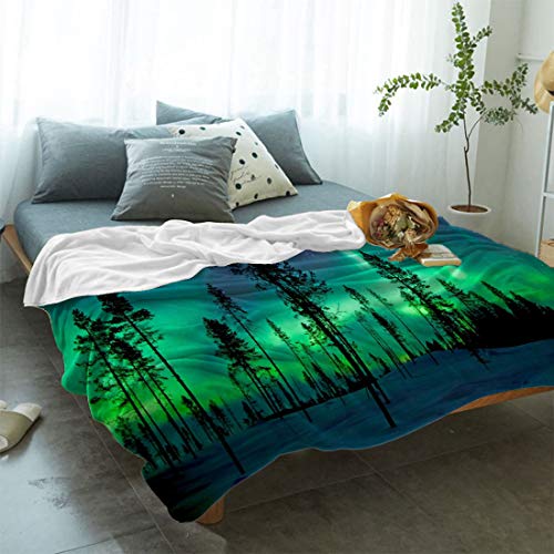 Throw Blanket Warm Microfiber Fuzzy Plush Blanket Flannel Fleece Bed Blanket Northern Lights (Aurora Borealis) Snow Forest Lightweight Blanket Throw for Sofa Bed Couch 60x80 Inch-Colorful