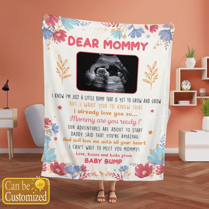 Personalized Blanket for New Mom Mom to Be from The Bump Flowers Ultrasound Our Adventures are About to Start Custom Name Upload Photo Mom to Be Gifts Fleece Sherpa Blanket for Birthday