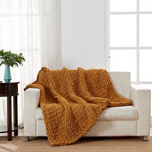 Longhui bedding Handmade Chunky Knit Blankets, Luxurious Chenille Cable Knit Throw Blanket Yarn for Couch Sofa and Bed, Ultra Soft Decorative Burnt Orange Christmas Blanket, Machine Washable 51 x 63