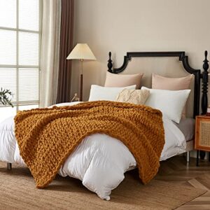 Longhui bedding Handmade Chunky Knit Blankets, Luxurious Chenille Cable Knit Throw Blanket Yarn for Couch Sofa and Bed, Ultra Soft Decorative Burnt Orange Christmas Blanket, Machine Washable 51 x 63