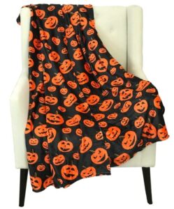 serafina home halloween throw blanket: spooky and fun jack's family pumpkin print on velvet fleece for sofa bed couch chair dorm