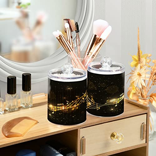 Kigai 2 Pack Musical Note Qtip Holders Dispenser Bathroom Vanity Organizers Clear Plastic Apothecary Jars with Lids for Cotton Ball, Cotton Swab, Cotton Round Pads, Floss