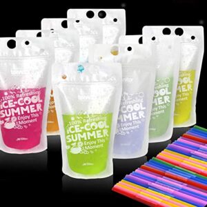 teenitor 100 drink pouches bags with 100 disposable plastic straws, smoothies protein shakes juices drink bags bags, stand up drink container non-toxic16oz