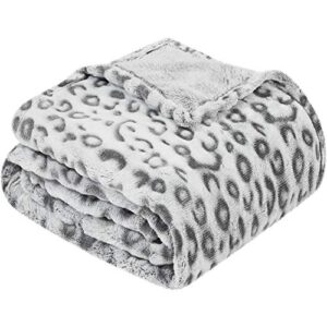 homeideas fleece flannel printed blanket twin size, 61x80 inches soft lightweight microfiber throw blanket for couch/sofa/bed for all season,leopard/cheetah, grey