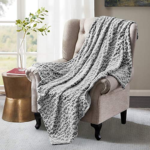 HOMEIDEAS Fleece Flannel Printed Blanket Twin Size, 61X80 Inches Soft Lightweight Microfiber Throw Blanket for Couch/Sofa/Bed for All Season,Leopard/Cheetah, Grey