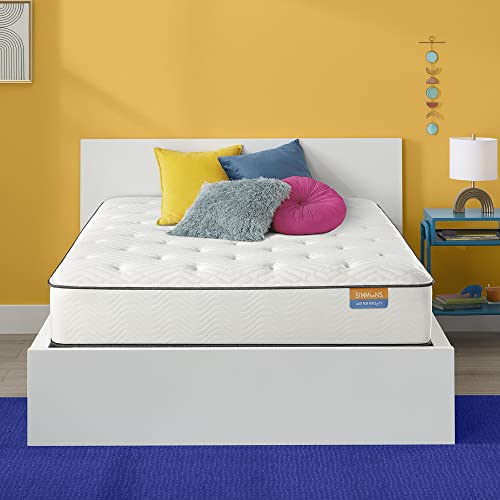 Simmons Dreamwell Collection, 13.5 Inch Americus Queen Size Traditional Mattress, Firm Feel, White, Gel Foam, Innerspring, Supportive, Cooling, CertiPUR-US Certified