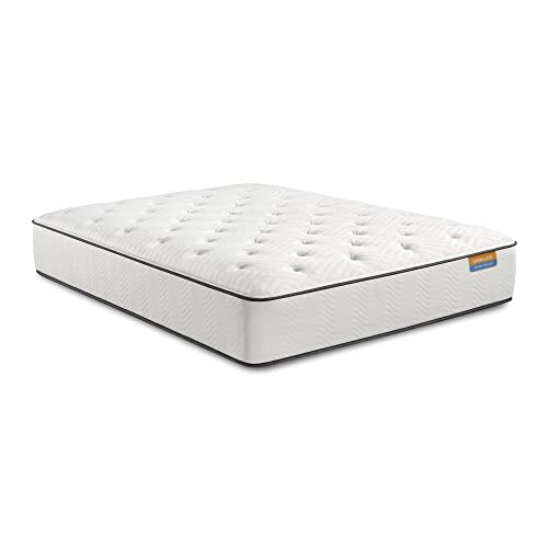 Simmons Dreamwell Collection, 13.5 Inch Americus Queen Size Traditional Mattress, Firm Feel, White, Gel Foam, Innerspring, Supportive, Cooling, CertiPUR-US Certified