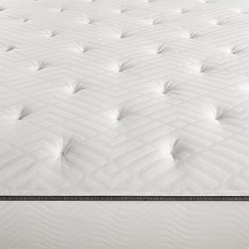 Simmons Dreamwell Collection, 13.5 Inch Americus Queen Size Traditional Mattress, Firm Feel, White, Gel Foam, Innerspring, Supportive, Cooling, CertiPUR-US Certified