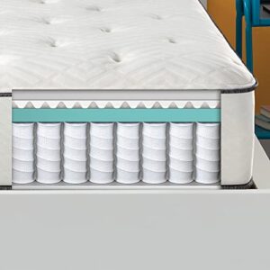 Simmons Dreamwell Collection, 13.5 Inch Americus Queen Size Traditional Mattress, Firm Feel, White, Gel Foam, Innerspring, Supportive, Cooling, CertiPUR-US Certified