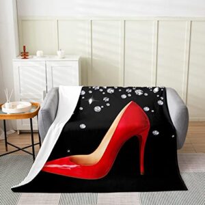 3d abstract red high heel throw blanket throw 50x60 gliiter diamond jewelry lady shoes decor fleece blanket for girls women adults valentine's day theme dreamy flannel blanket for bed couch