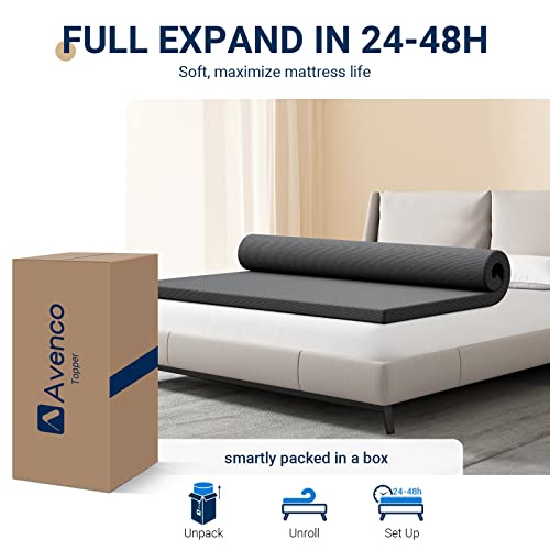 Avenco Gel Memory Foam Mattress Topper, Full Size Mattress Topper 2 Inch, Cooling Mattress Topper Full Size Bed with Breathable, Gel-Infused CertiPUR-US Foam for Pressure-Relief, Grey (AC-T5FM05)