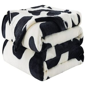 flannel fleece cow print blanket queen size - premium anti-static super soft cozy plush, lightweight microfiber winter warm throw blanket for couch sofa bed 90" x 90"(black cow queen)