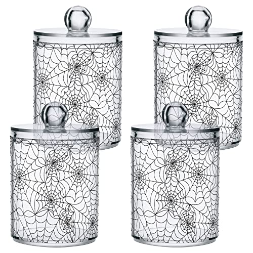 Sletend Halloween Spider Web Plastic Qtips Holder Bathroom Container Storage Holder Vanity Canister Jar for Cotton Swabs,Bath Salts,Makeup Sponges,Hair Accessories