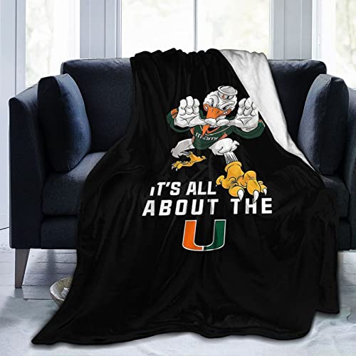 Its All About The Miami Hurricanes Throw Blanket Fleece Blanket 50"X40" Light Anti-Pilling Flannel Super Soft Comfortable and Luxurious Bed Flannel Fleece Blanket Throw