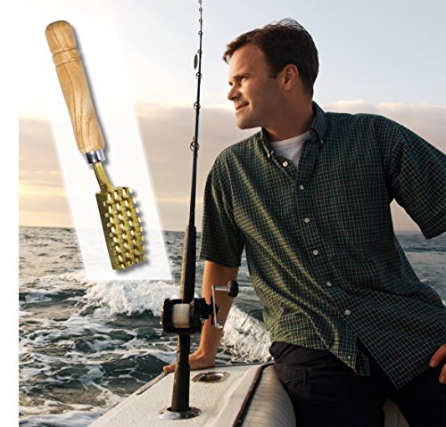 Kwizing Made in Japan [Extra Large] Fish Scaler Brush with Brass Serrated Sawtooth and Ergonomic Wooden Handle - Easily Remove Fish Scales Without Fuss Or Mess - Handcrafted by Japanese Artisans