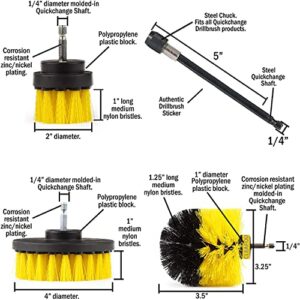 CLEAFOU 4 Pcs Drill Brush Attachment Set with Extend Attachment All Purpose Power Scrubber Brush Cleaning Kit for Bathroom Surfaces, Grout, Floor, Tub, Shower, Tile, Kitchen and Car, Yellow