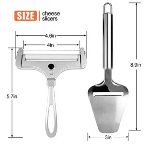 2 Pieces Stainless Steel Wire Cheese Slicer with Cheese Plane Tool, Adjustable Thickness Cheese Cutter for Soft, Semi-Hard, Hard Cheeses Kitchen Cooking Tool, Grey