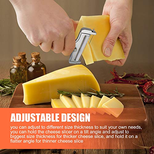 2 Pieces Stainless Steel Wire Cheese Slicer with Cheese Plane Tool, Adjustable Thickness Cheese Cutter for Soft, Semi-Hard, Hard Cheeses Kitchen Cooking Tool, Grey