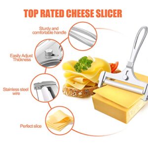 2 Pieces Stainless Steel Wire Cheese Slicer with Cheese Plane Tool, Adjustable Thickness Cheese Cutter for Soft, Semi-Hard, Hard Cheeses Kitchen Cooking Tool, Grey