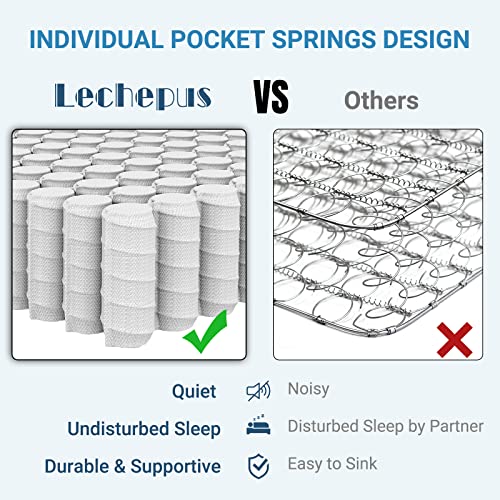 Twin Size Mattress, Lechepus 10 Inch Medium Firm Hybrid Mattress, Pocket Innerspring with Memory Foam for Motion Isolation, Breathable Tight Top Mattress in Box, CertiPur-US