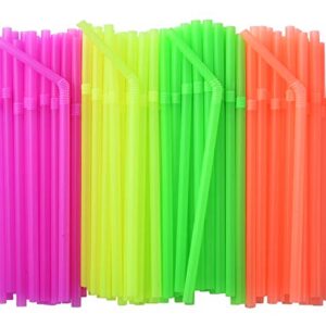 ALINK 500-PCS Neon Colored Flexible Drinking Straws, Plastic Disposable Bendy Straws - 7.75" x 0.23"