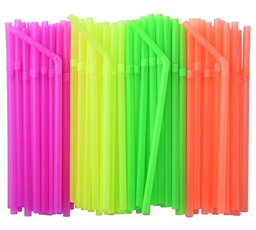 ALINK 500-PCS Neon Colored Flexible Drinking Straws, Plastic Disposable Bendy Straws - 7.75" x 0.23"