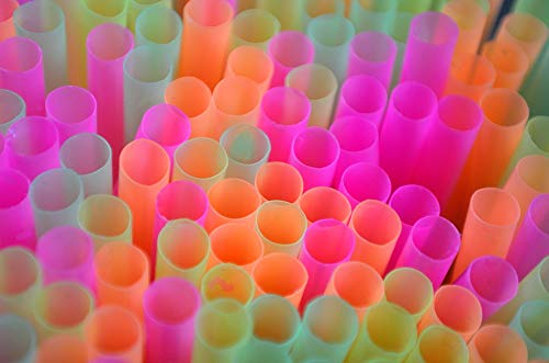 ALINK 500-PCS Neon Colored Flexible Drinking Straws, Plastic Disposable Bendy Straws - 7.75" x 0.23"