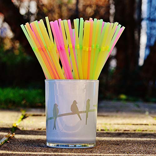 ALINK 500-PCS Neon Colored Flexible Drinking Straws, Plastic Disposable Bendy Straws - 7.75" x 0.23"