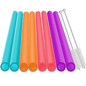 extra wide 0.51 inches reusable hard smoothie straws, great for bubble tea, boba tea milkshakes,10.25 inches long, 8 pieces jumbo eco-friendly plastic straws 2 cleaning brushes 1 storage bag bpa free