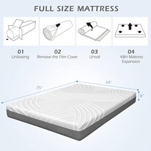 Giantex Memory Foam Mattress, 8 inch Mattress Full with Gel Infused Memory Foam & Bamboo Charcoal Foam for Cool Refreshing Sleep, Medium Firm, Hybrid Bed Mattress in a Box