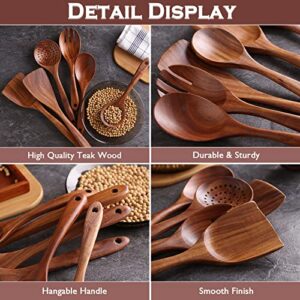 NAYAHOSE Wooden Spoons for Cooking, 6 Pcs Wooden Utensils for Cooking, Natural Teak Wood Non-Stick Cooking Spoons, Comfort Grip Wood Utensils Set for Kitchen