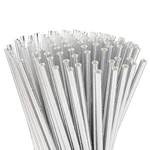 alink metallic silver paper straws, biodegradable disposable party drinking straw for birthday, wedding, bridal/baby shower, christmas decorations and party supplies, pack of 100