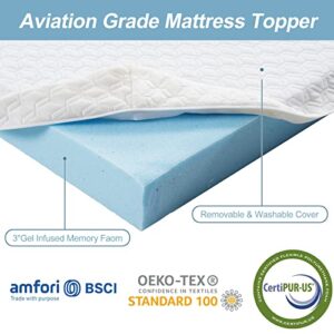 ONLIMET Mattress Topper California King, 3 Inch Gel Memory Foam Mattress Topper for Body Support & Pressure Relief with Breathable & Removable & Washable Bamboo Fiber Cover (72X84'')