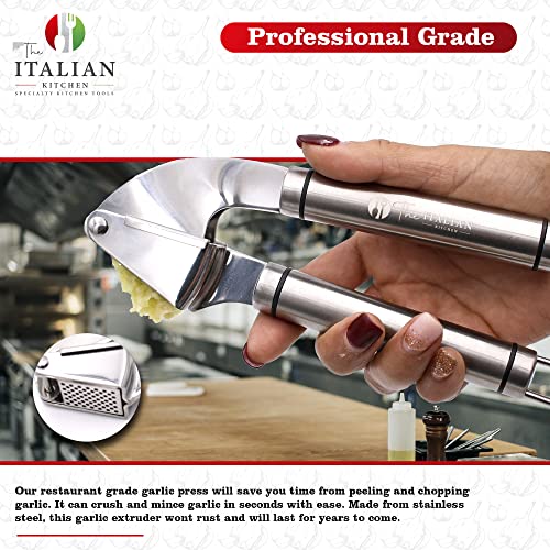 The Italian Kitchen Stainless Steel Garlic Press - Heavy Duty Garlic Extruder