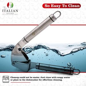 The Italian Kitchen Stainless Steel Garlic Press - Heavy Duty Garlic Extruder