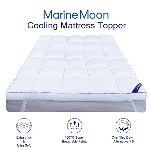 Marine Moon Over 3 Inch Queen Mattress Topper Down Alternative Pillow Top Bed Topper & Queen Cooling Gel Memory Foam Mattress Topper 3 Inch with Cover