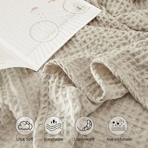 PHF Ultra Soft Waffle Weave Throw Blanket 50"x 60"- Washed Lightweight Breathable Cozy Woven Blanket for All Season - Great for Couch Bed Sofa Home Car - Light Khaki/Linen