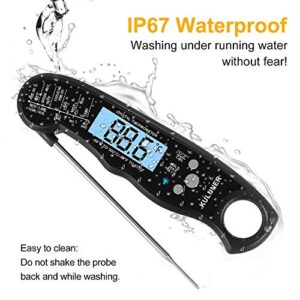 KULUNER TP-01 Waterproof Digital Instant Read Meat Thermometer with 4.6” Folding Probe Backlight & Calibration Function for Cooking Food Candy, BBQ Grill, Liquids,Beef(Black)