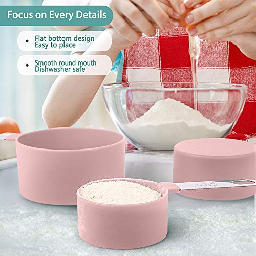 8 Pieces Measuring Cups and Spoons Set / Nesting Measuring Cups with Stainless Steel Handle / for Dry and Liquid Ingredient (Light pink)