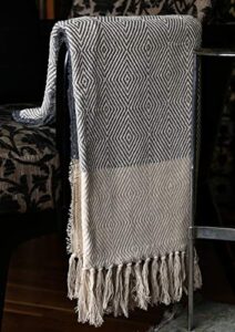 farmhouse throw blanket with long tassels - 50x60 inch soft vintage decorative grey throws for sofa chairs couch and home decor