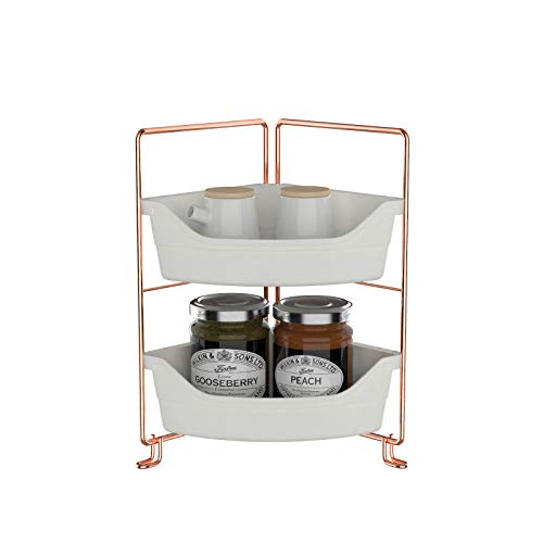 kaileyouxiangongsi 2-Tier Cosmetic Storage Shelf, Bathroom Countertop Organizer, Vanity Tray Cosmetic & Makeup Storage, Corner Storage Shelf,Spice Rack（Rose Gold）