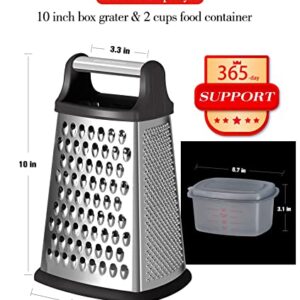 Ourokhome Professional Box Graters with Container, Stainless Steel 4 Sides, Kitchen Slicer Shredder Zester Grater for Parmesan Cheese, Vegetables, Ginger, 10 Inch, a Resistant Glove for Gift (Black)