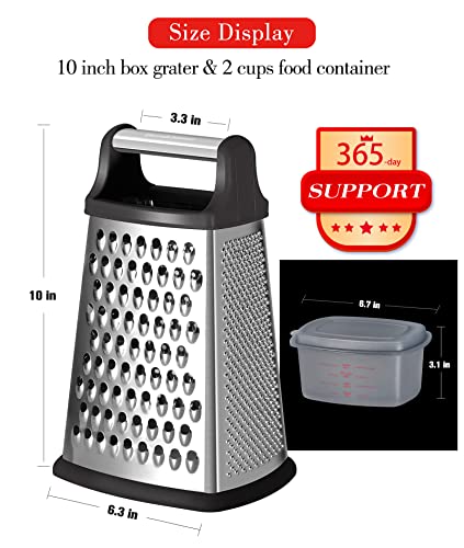 Ourokhome Professional Box Graters with Container, Stainless Steel 4 Sides, Kitchen Slicer Shredder Zester Grater for Parmesan Cheese, Vegetables, Ginger, 10 Inch, a Resistant Glove for Gift (Black)