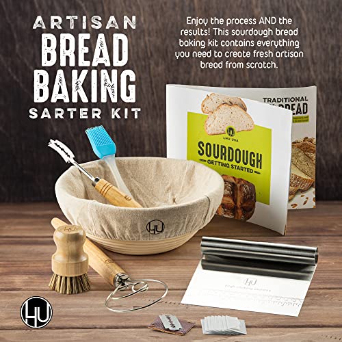 Sourdough Start Kit - Sourdough Bread Baking Supplies 2 Banneton Bread Proofing Basket Bowls, 2 Cloths, Whisk, Bread Lame, Dough Scraper, 2 Brushes - Sourdough Starter Kit Bread Making & Baking Tools