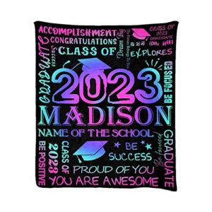 vesserd personalized 2023 college graduation blanket, custom proud of you gradient purple blankets custom graduation gifts throw blanket with text for niece granddaughter grandson 40x50